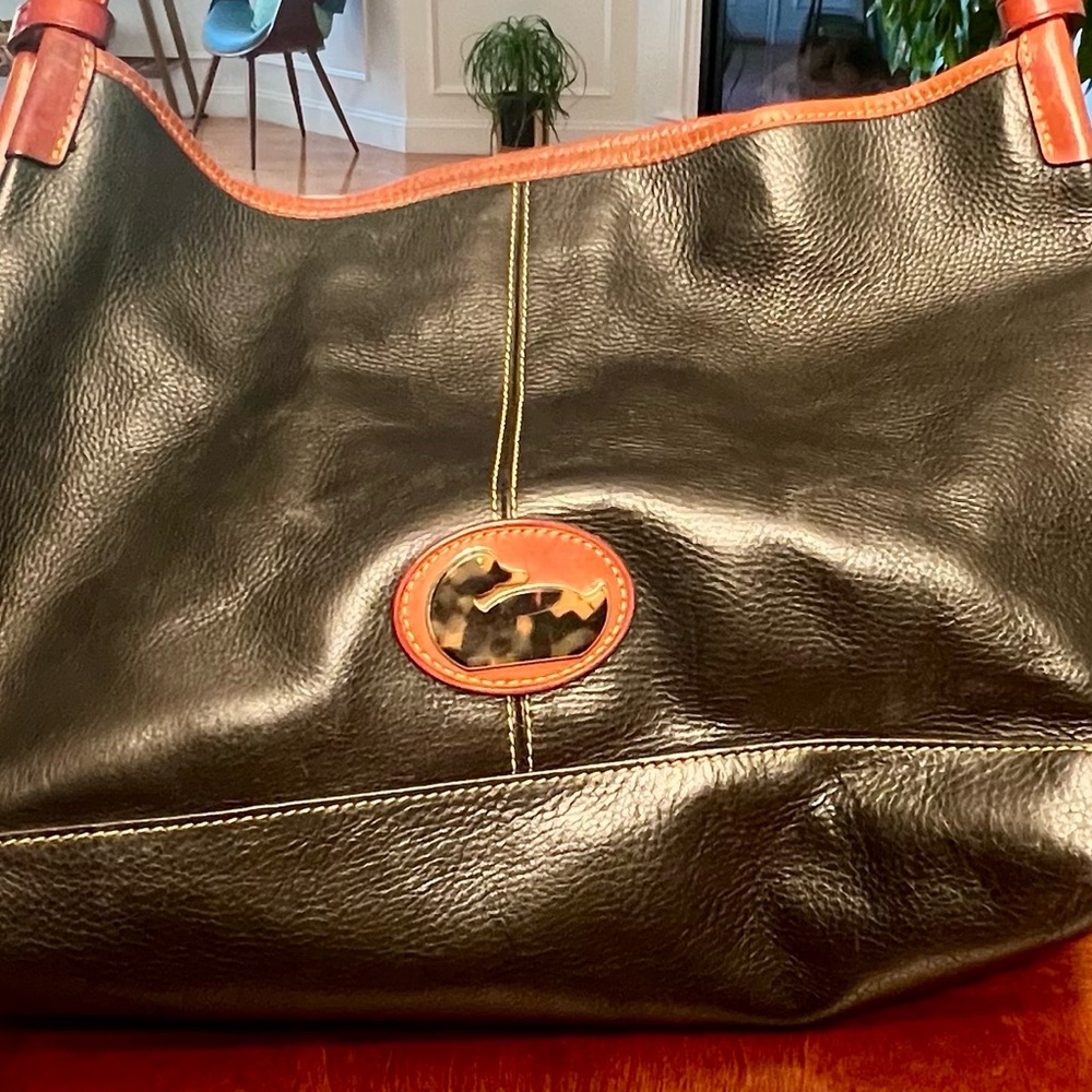Dooney & Bourke Large Black and Brown Leather Hobo Shoulder Bag
